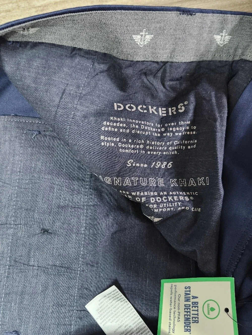 Dockers Khaki Pants 46x29 Navy Signature Iron Free Straight Cotton Stretch NEW